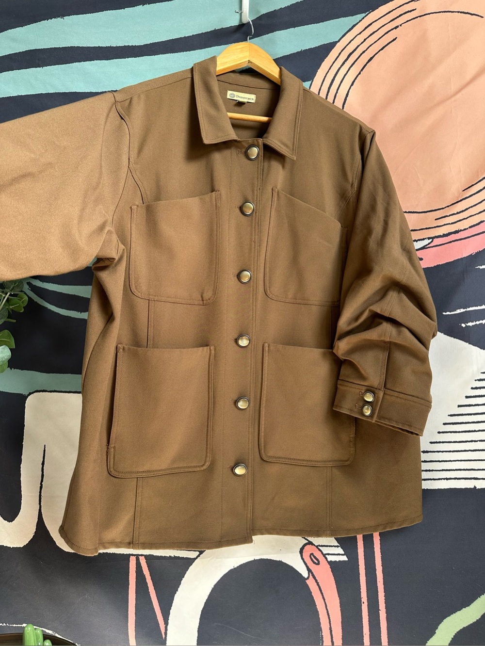 Democracy Brown Utility Pea Coat with Patch Pockets size XL